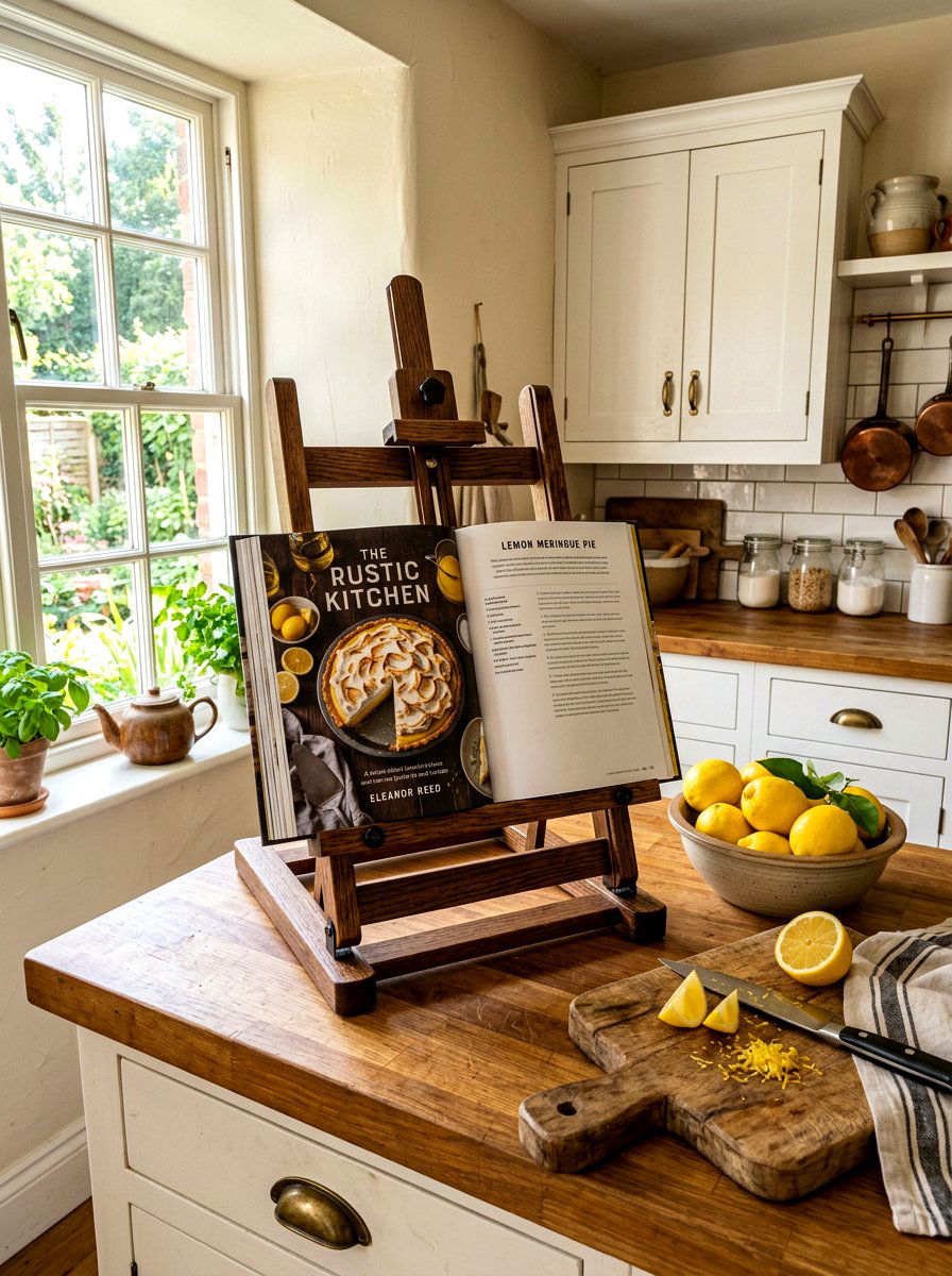 Countertop Wooden Easel - 30 physical cookbook kitchen ideas