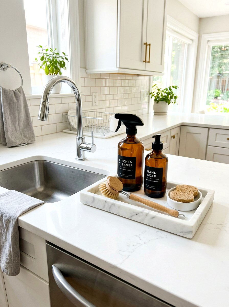 Countertop cleaning supply tray - 30 green cleaning station ideas