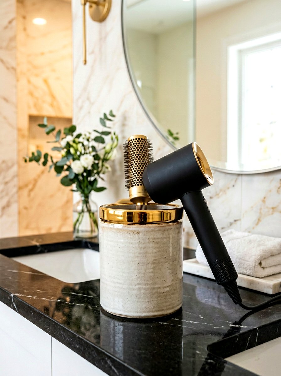 Countertop hair tool canister - 30 hair tool storage ideas