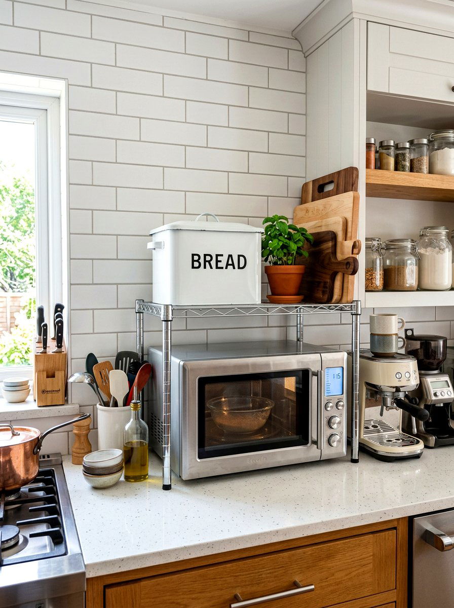 Countertop microwave stand - 30 no drill shelving ideas