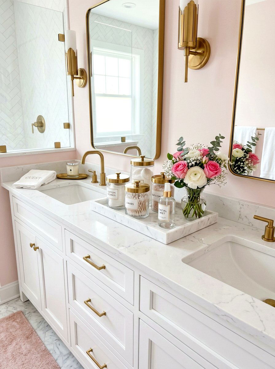 Countertop organizer tray - 30 renter friendly bathroom decor ideas