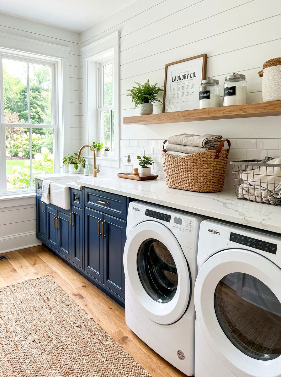 Countertop over front loading washer and dryer - 30 laundry room folding station ideas