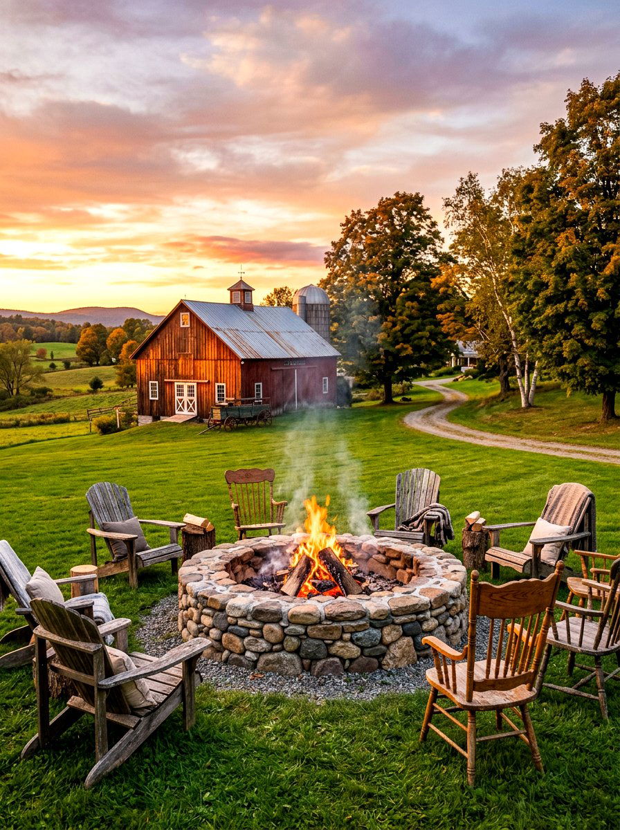 Country Farmhouse Fire Circle - 30 backyard seating circle ideas