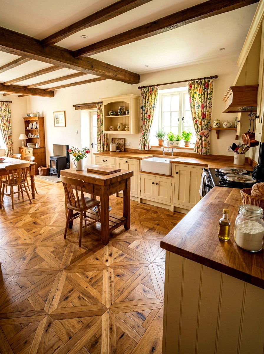 Country Style Parquet Floor - 30 parquet kitchen floor ideas