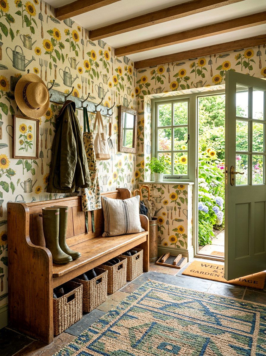 Country garden mudroom - 30 garden print wallpaper ideas