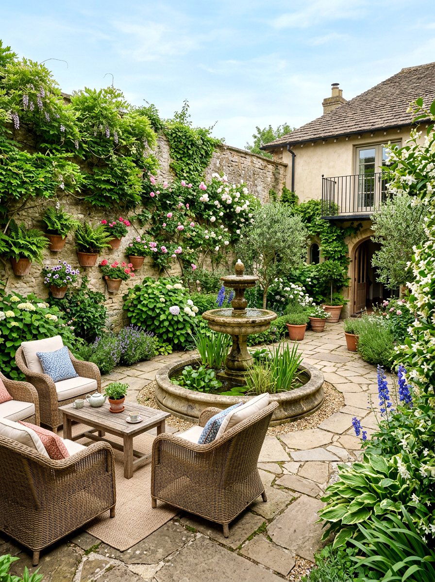 Courtyard Garden With Water Feature - 30 backyard lounge zone ideas