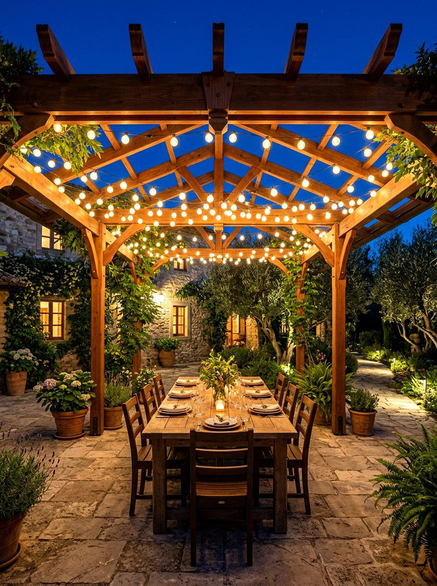 Courtyard Pergola With String Lights - 30 courtyard pergola ideas