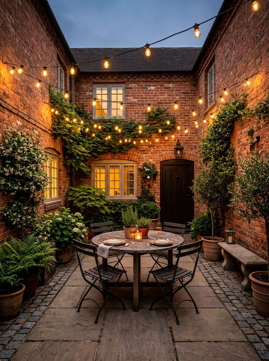 Courtyard String Lighting - 30 bistro lights patio ideas