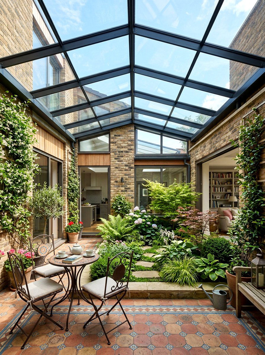Courtyard With Glass Canopy - 30 all weather patio ideas