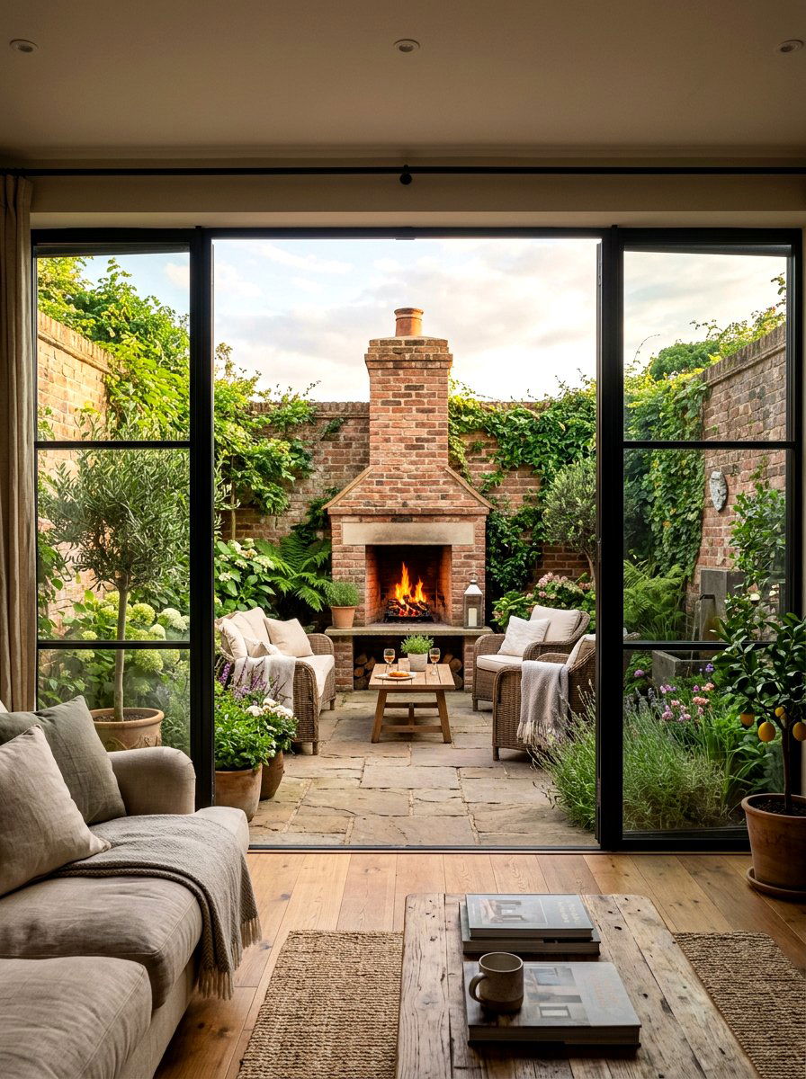 Courtyard fireplace - 30 outdoor fireplace ideas