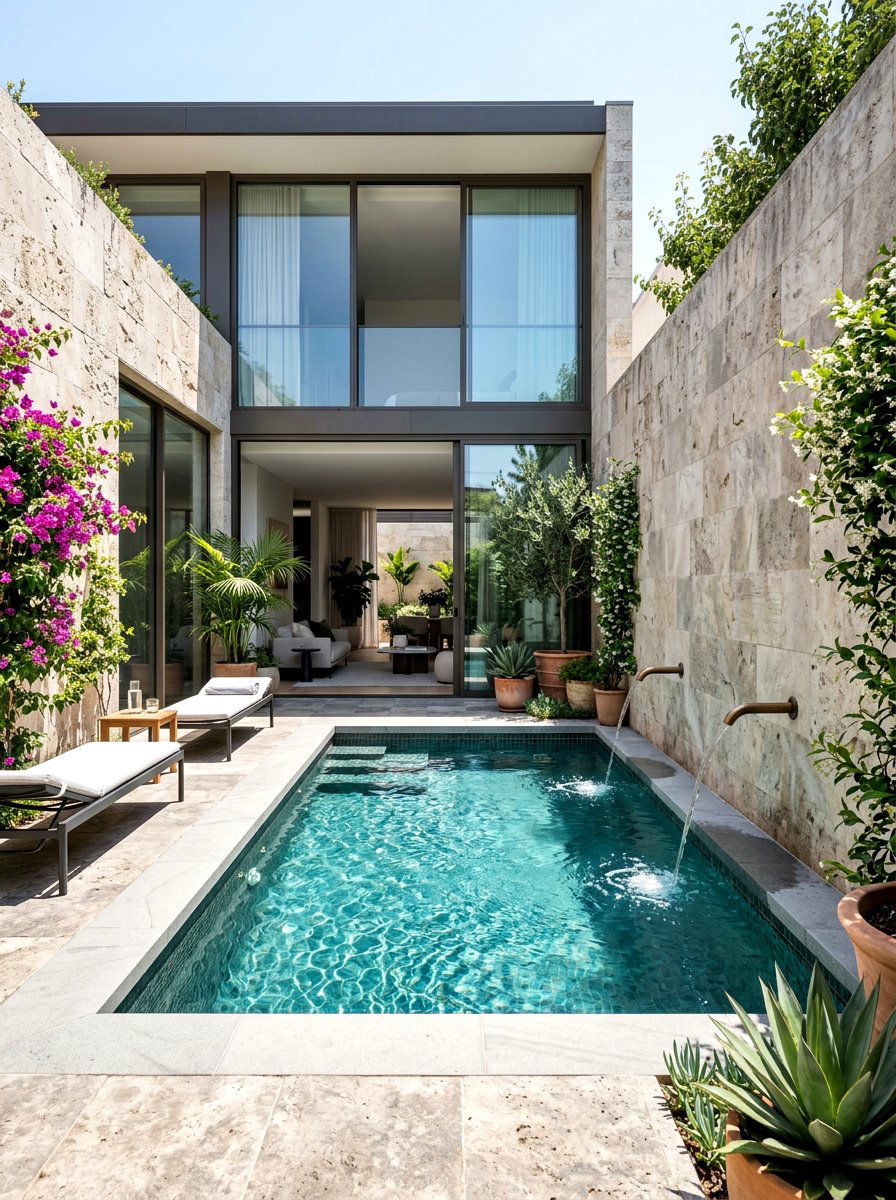 Courtyard plunge pool - 30 plunge pool backyard ideas aesthetic