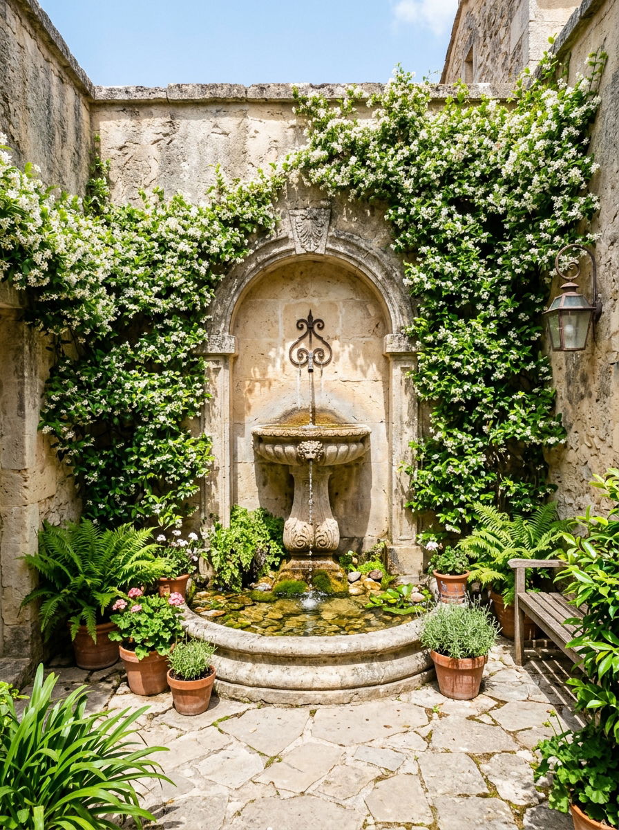 Courtyard stone wall fountain - 30 wall fountain ideas