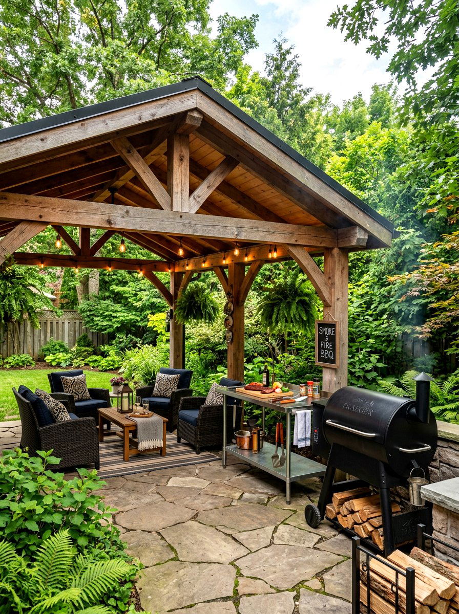 Covered BBQ Area - 30 smoker station ideas