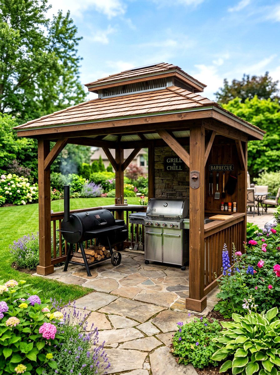 Covered BBQ Gazebo - 30 smoker station ideas
