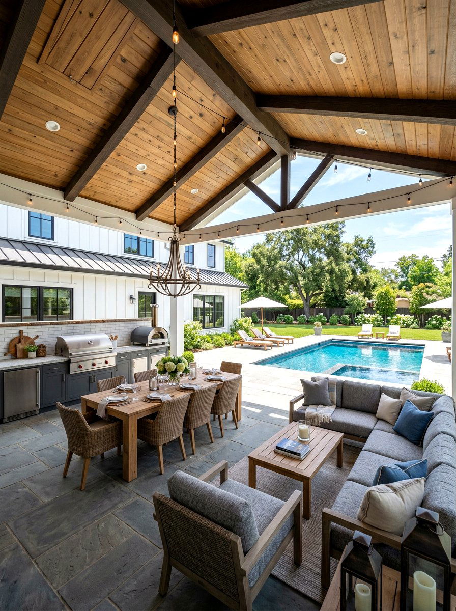 Covered Back Patio - 30 modern farmhouse exterior ideas