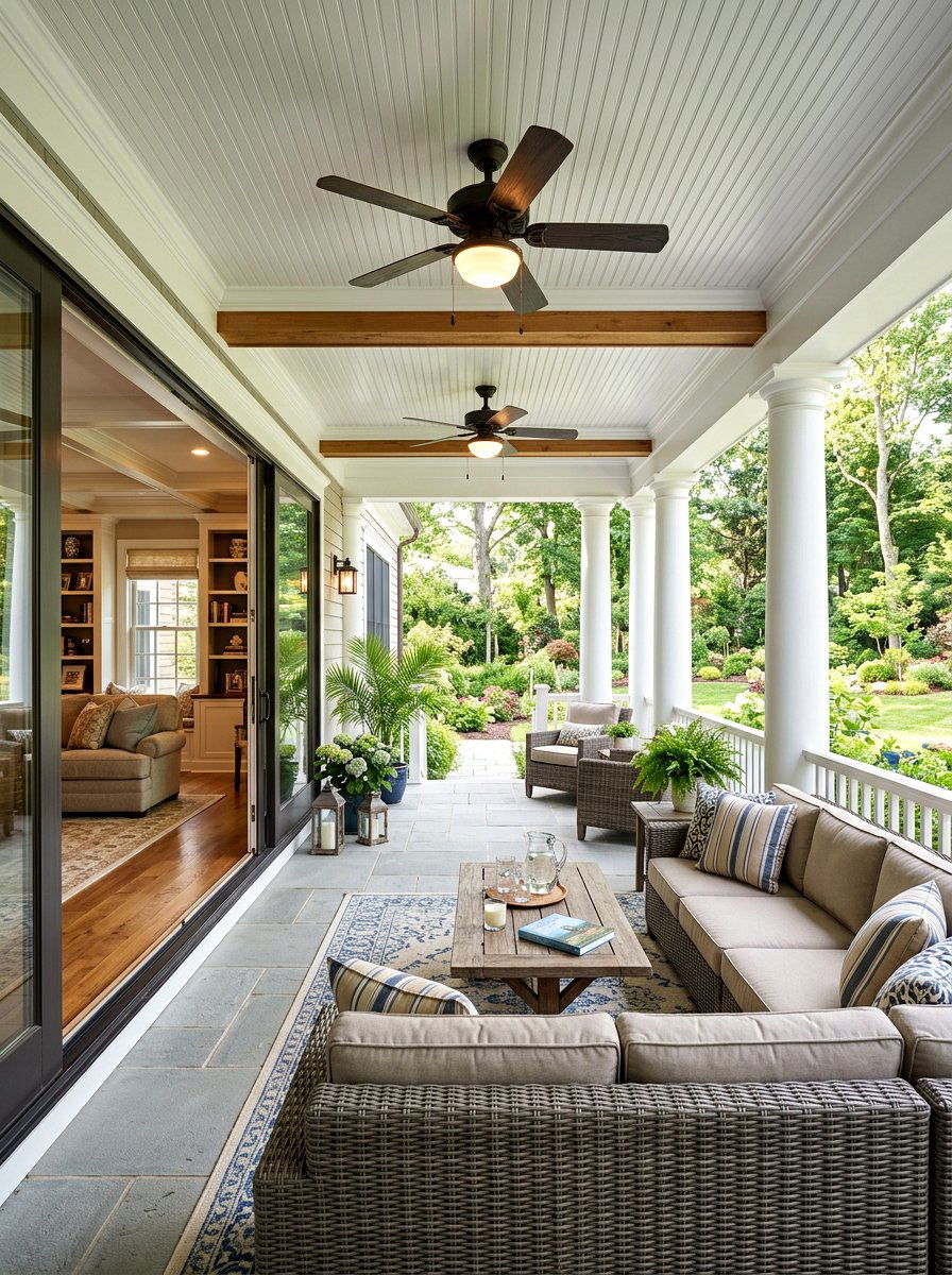 Covered Back Porch - 30 Hamptons backyard ideas
