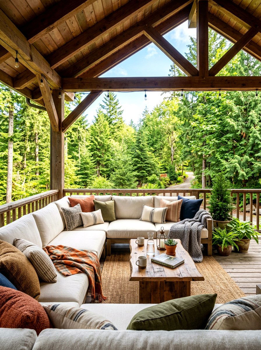 Covered Cabin Lounge Area - 30 mountain cabin patio ideas