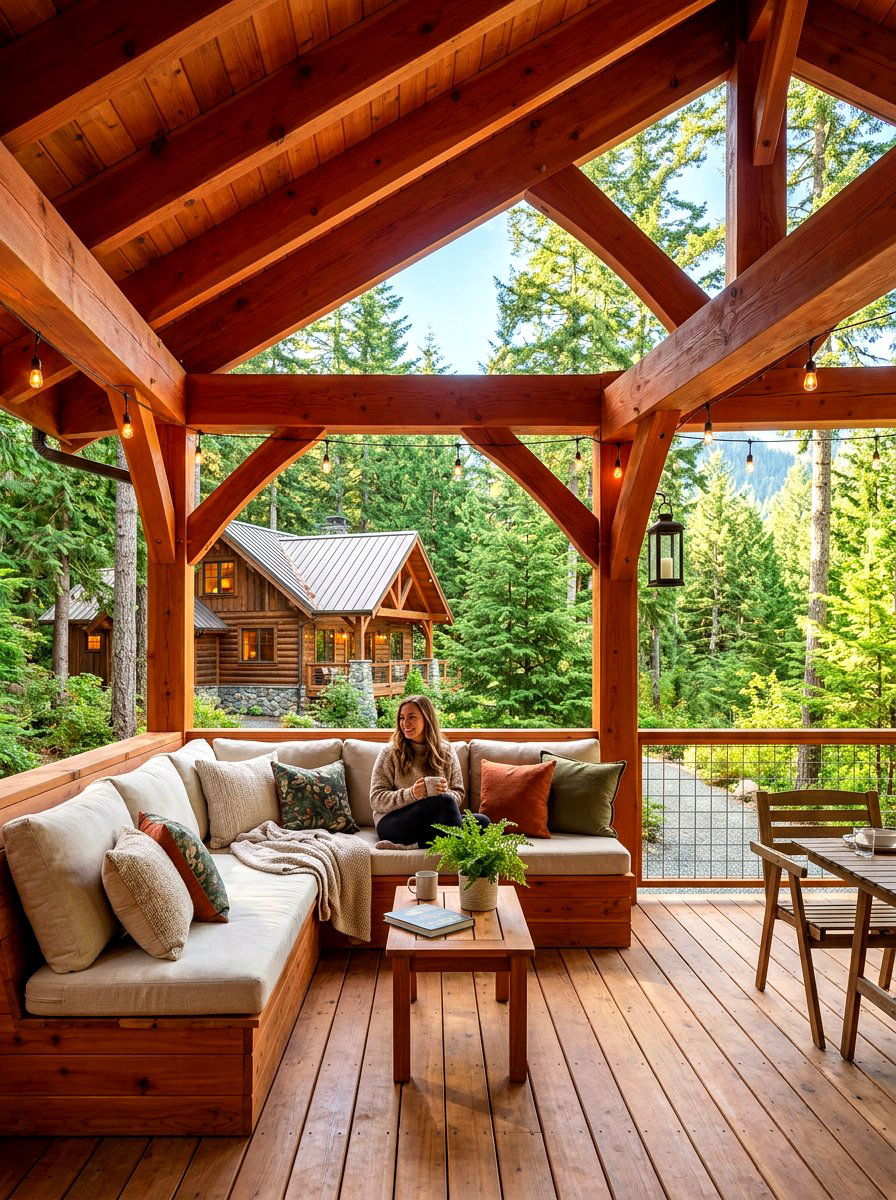 Covered Cedar Deck - 30 rustic deck ideas