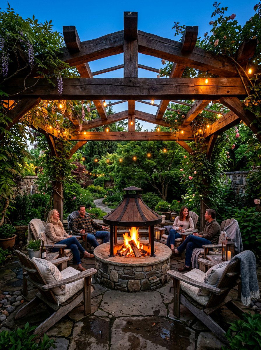Covered Fire Pit - 30 rustic fire pit ideas