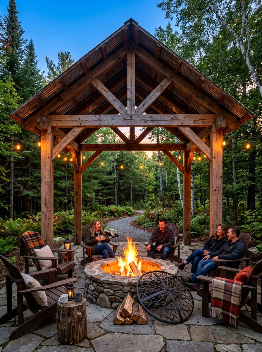Covered Fire Pit Area - 30 shaded backyard ideas