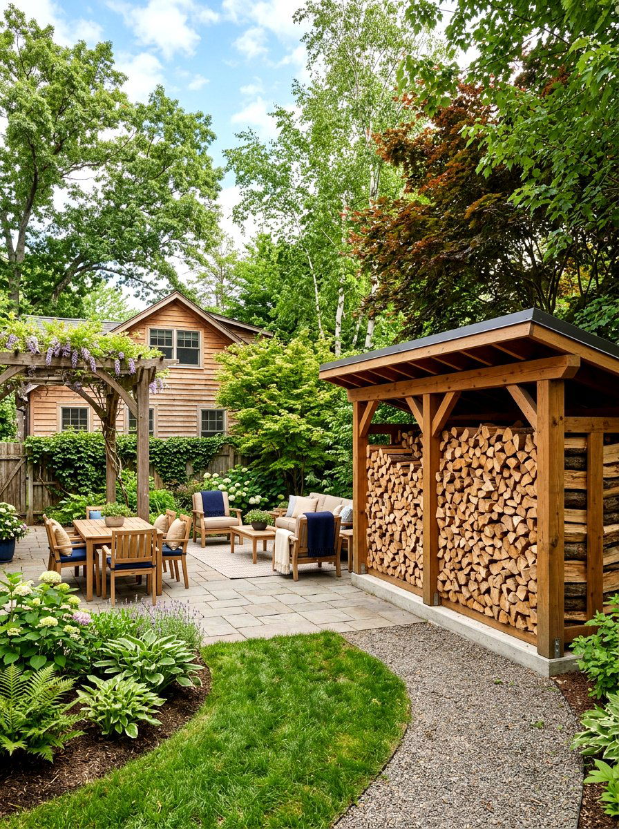 Covered Firewood Storage Backyard - 30 wood storage shed ideas