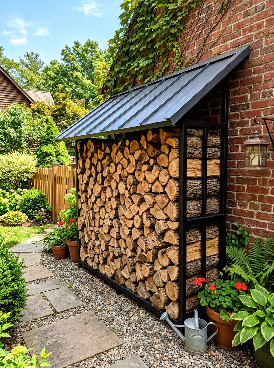 Covered Firewood Storage Rack - 30 side yard storage ideas