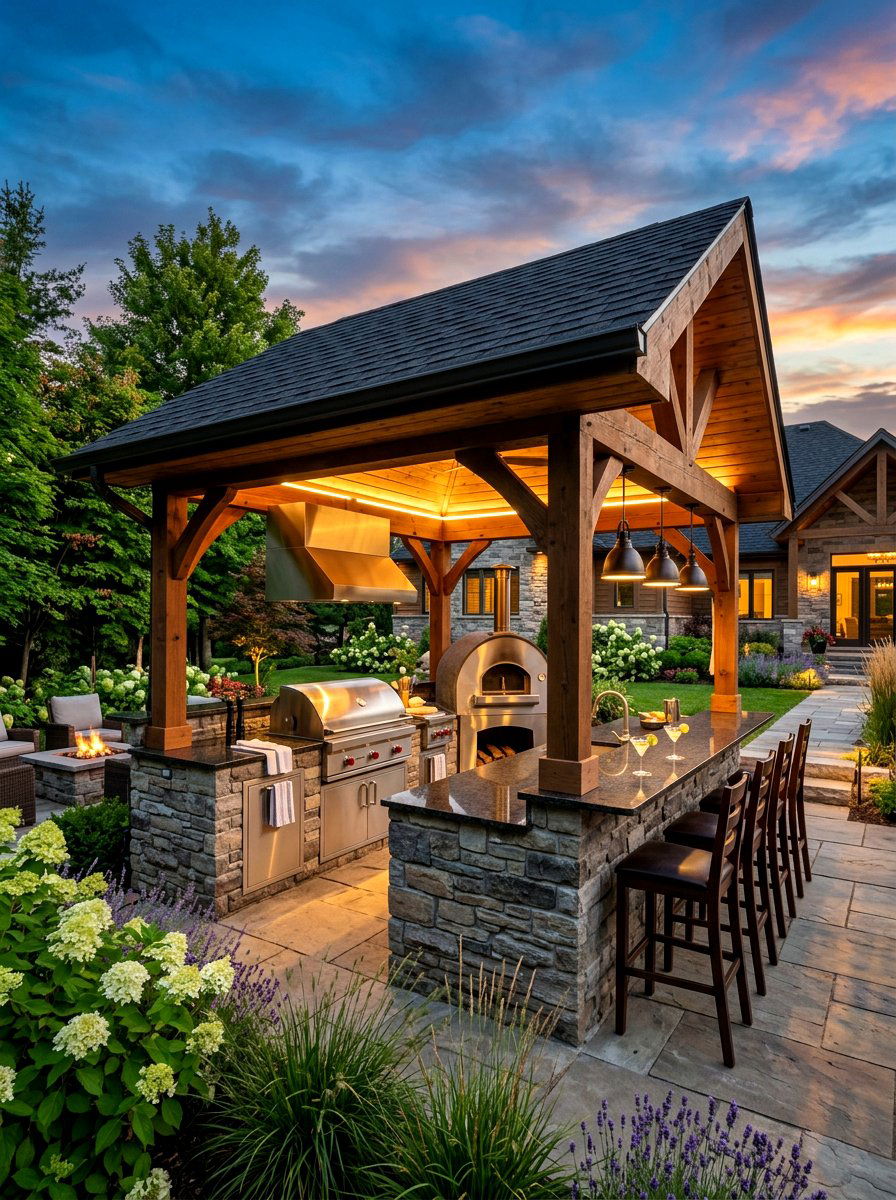 Covered Outdoor Kitchen - 30 shaded backyard ideas