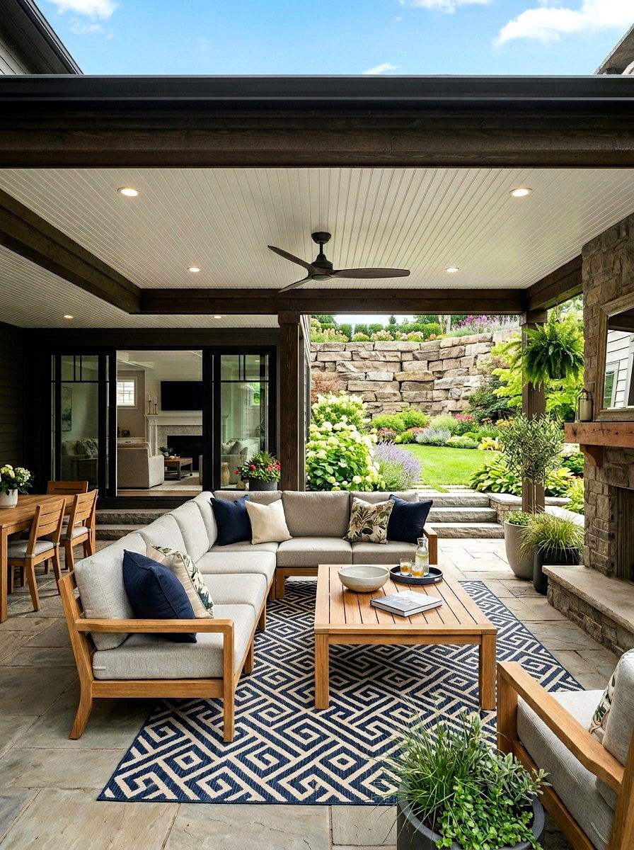 Covered Outdoor Living Space - 30 walkout basement patio ideas
