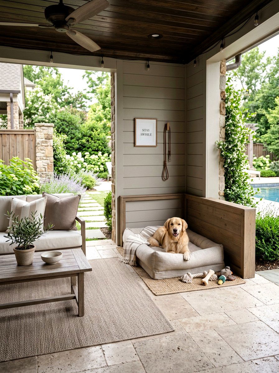 Covered Patio Dog Nook - 30 dog friendly patio ideas aesthetic