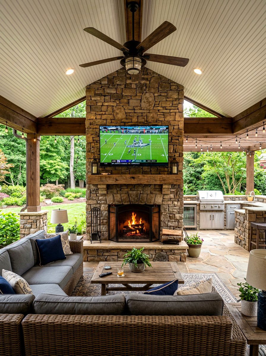 Covered Patio Fireplace With TV - 30 patio fireplace ideas
