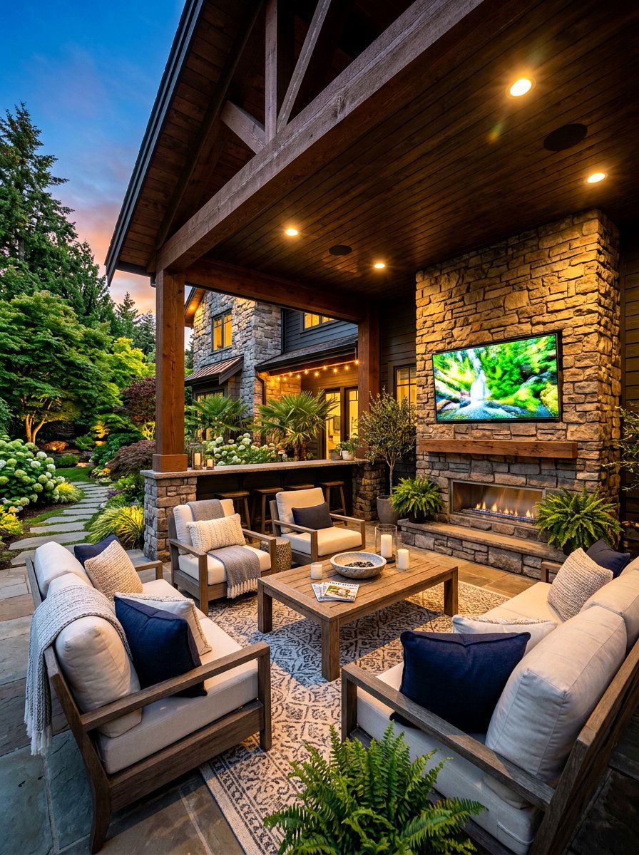 Covered Patio Lounge - 30 evening backyard lounge ideas