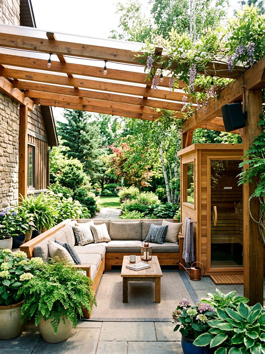Covered Patio Sauna Seating - 30 sauna patio retreat ideas