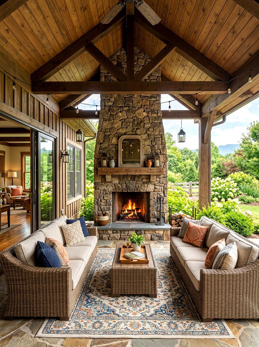 Covered Patio Stone Fireplace - 30 stone outdoor fireplace ideas