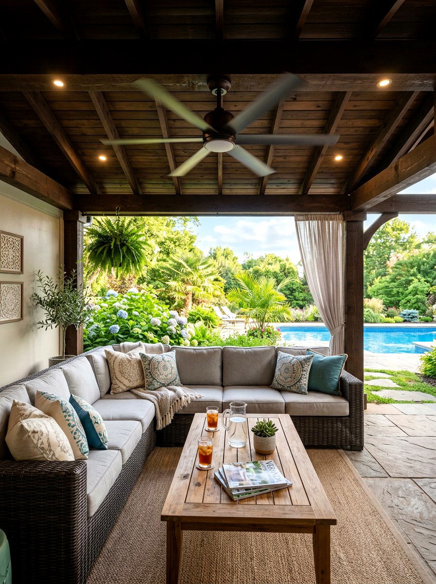 Covered Patio With Fan - 30 summer entertaining patio ideas