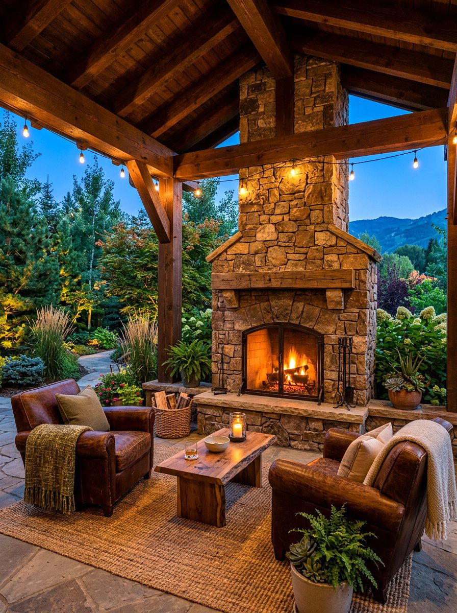 Covered Patio With Fireplace - 30 indoor outdoor living ideas