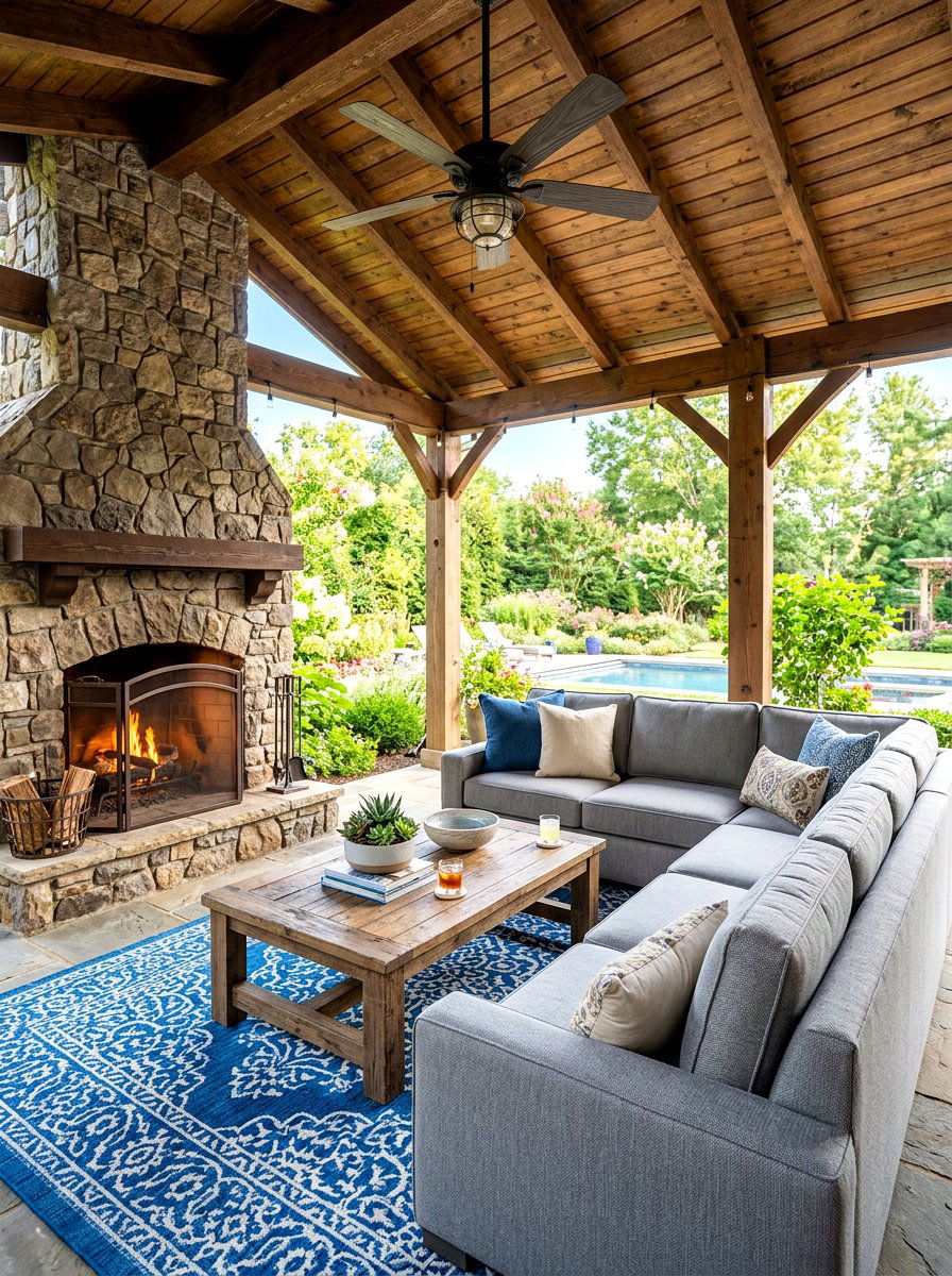 Covered Patio With Sectional Sofa - 30 backyard lounge zone ideas