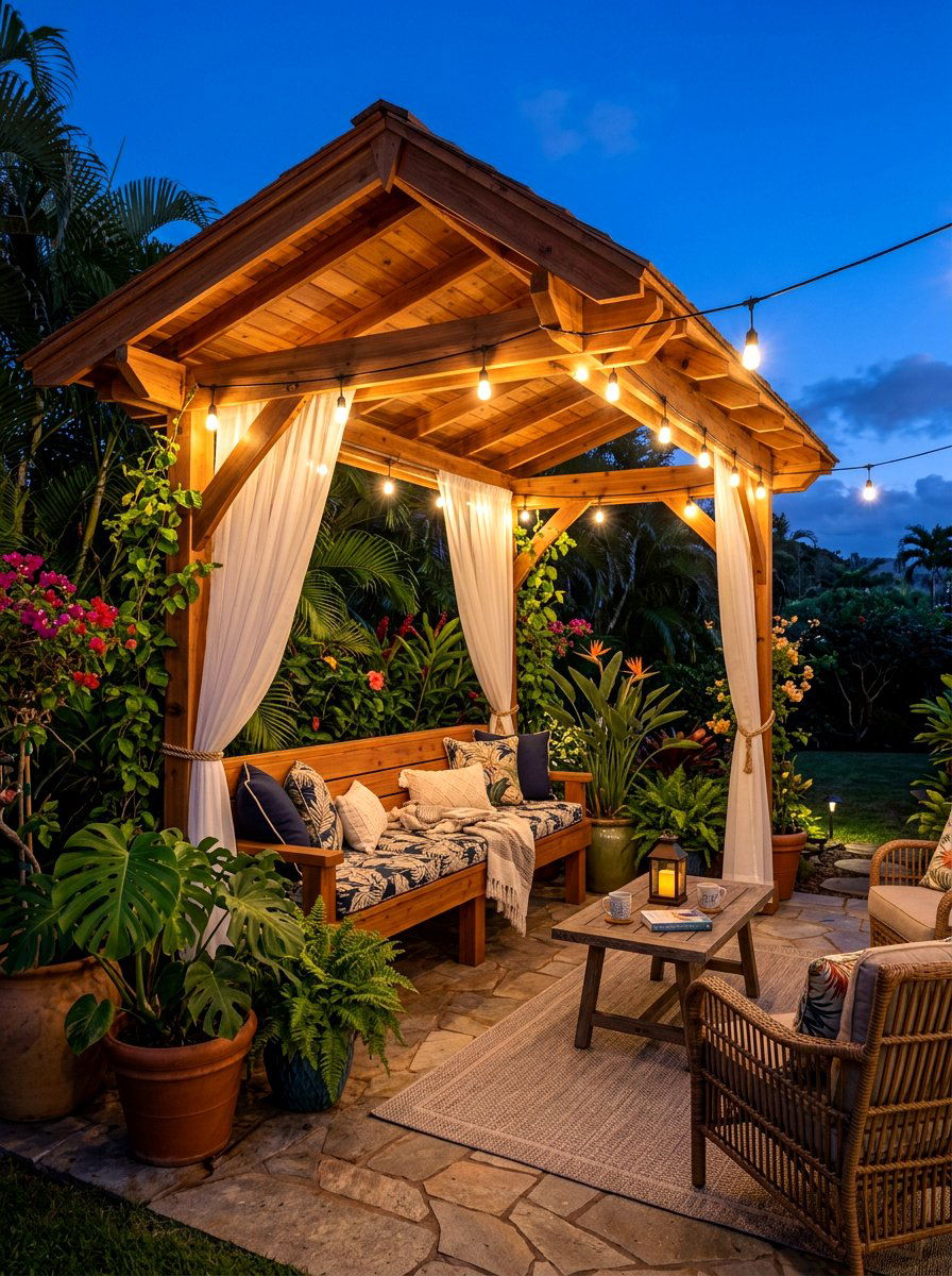 Covered Pergola Bench - 30 garden reading bench ideas