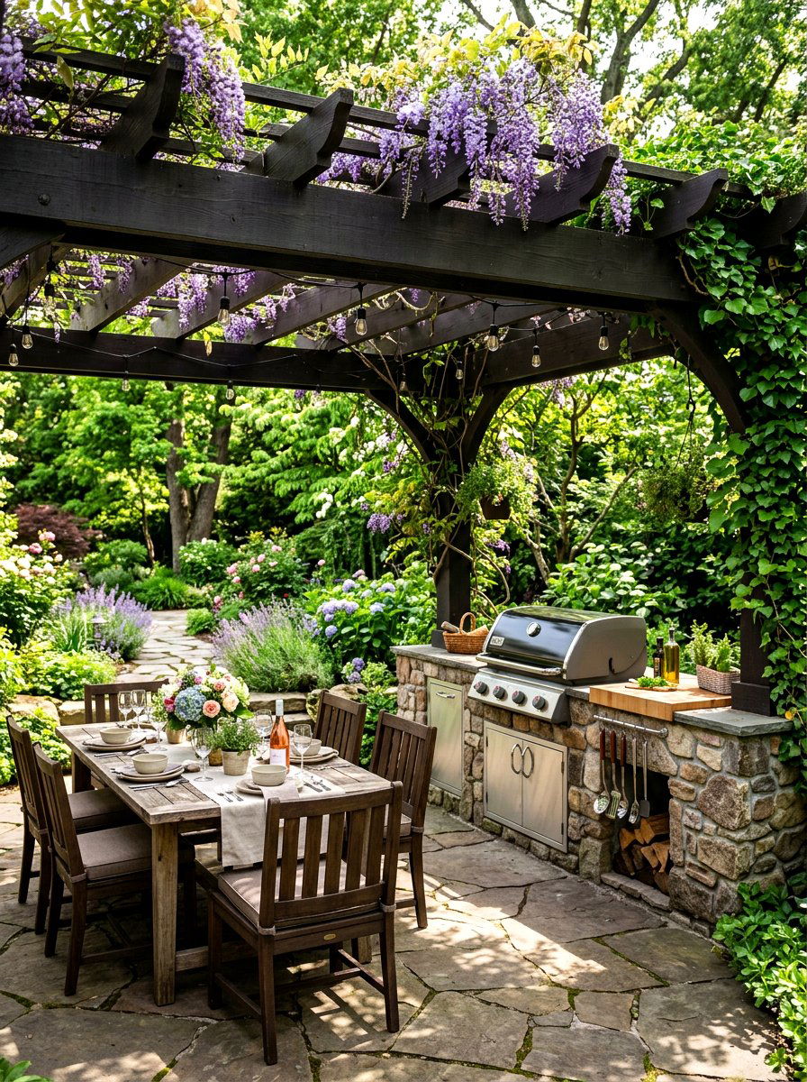 Covered Pergola Grill Area - 30 backyard grill station ideas