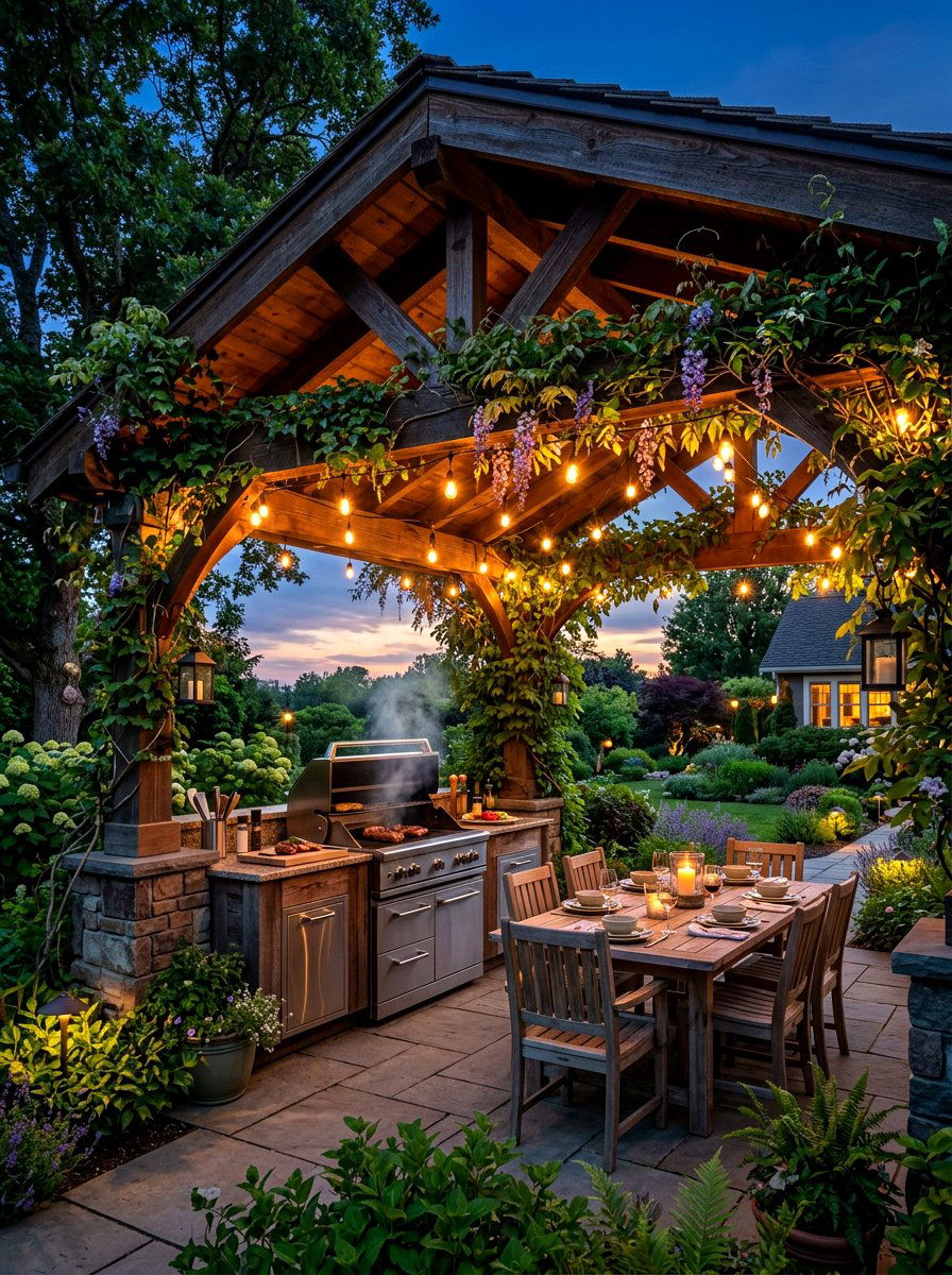 Covered Pergola Grilling Area - 30 grill patio layout ideas