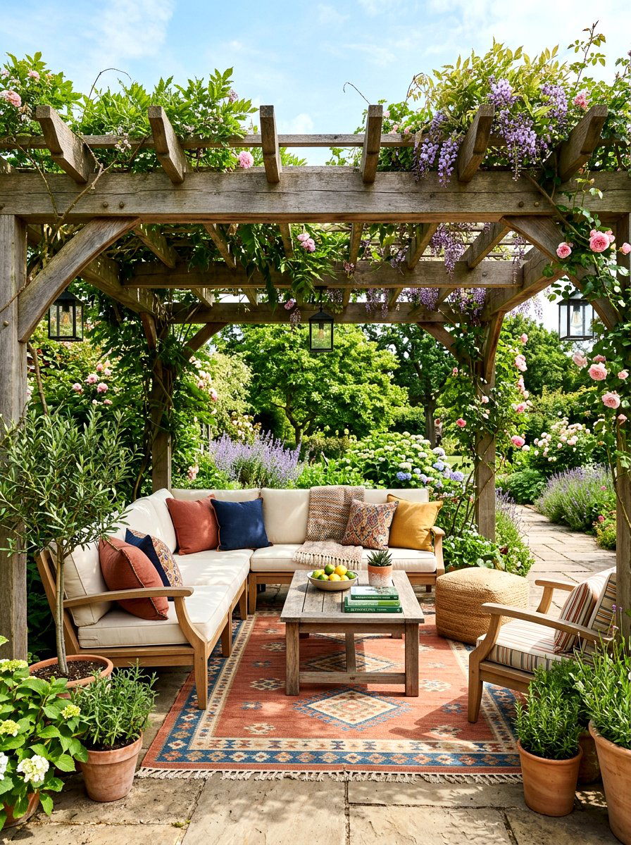 Covered Pergola Lounge - 30 backyard hosting ideas