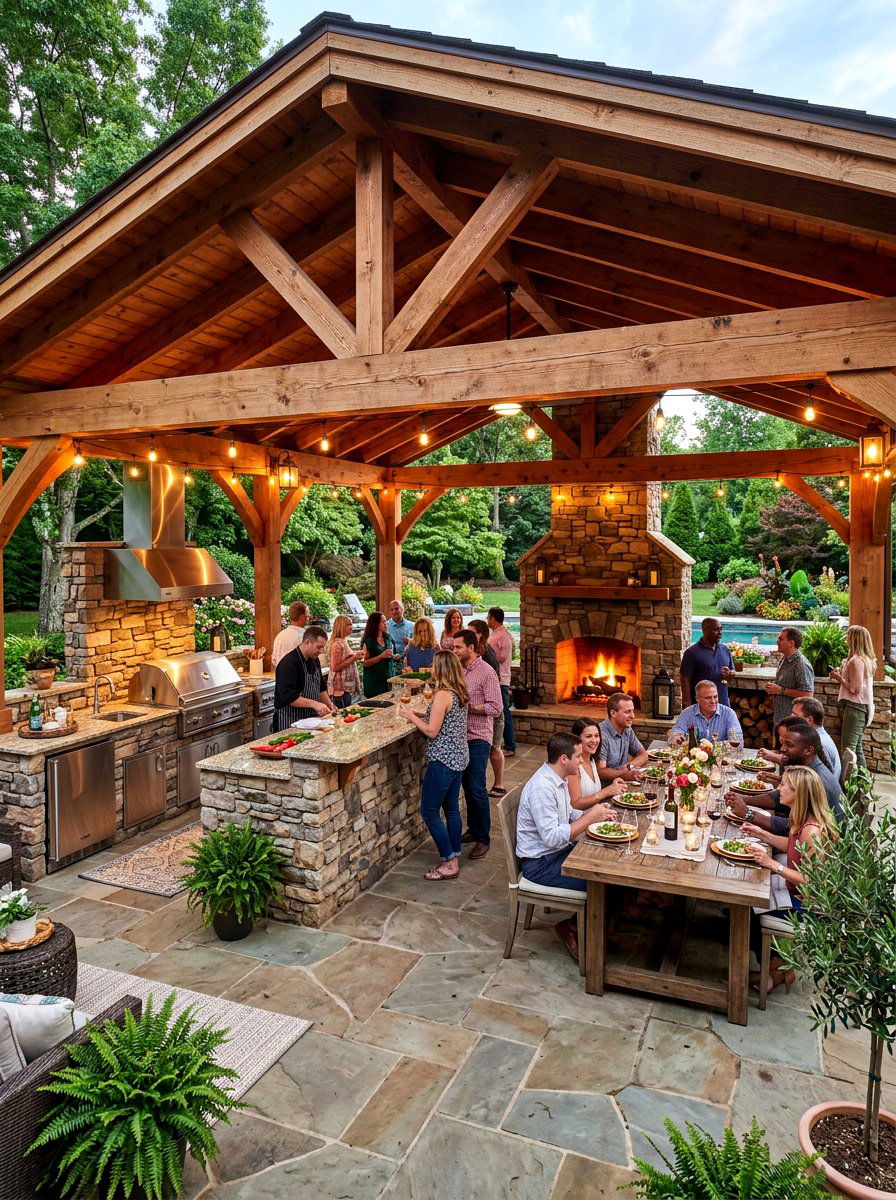 Covered Pergola Outdoor Kitchen Fireplace - 30 pergola with fireplace ideas