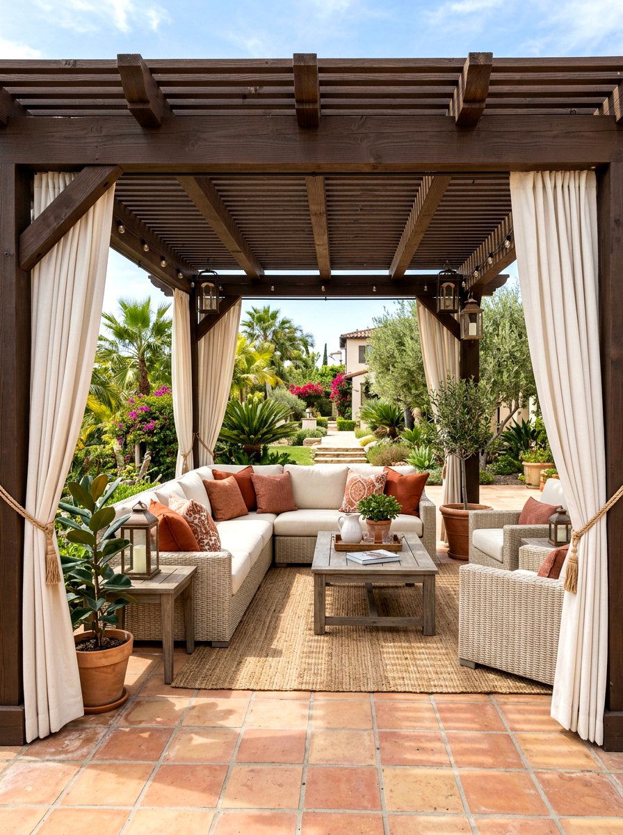 Covered Pergola Patio - 30 terracotta and cream patio ideas