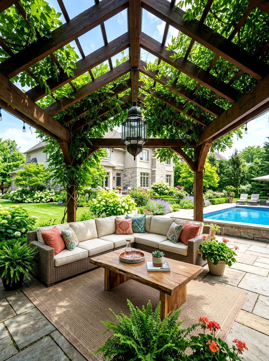 Covered Pergola Seating - 30 garden seating ideas