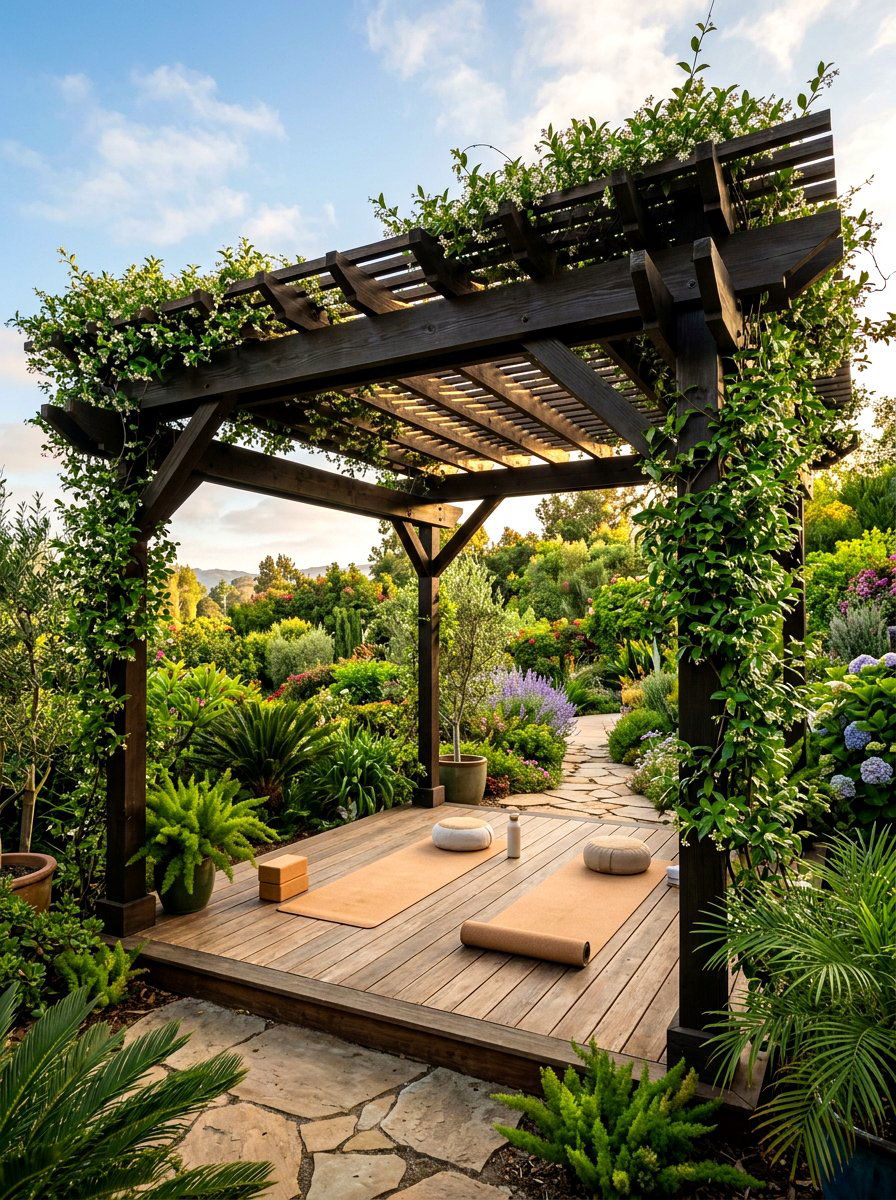 Covered Pergola Space - 30 backyard yoga deck ideas