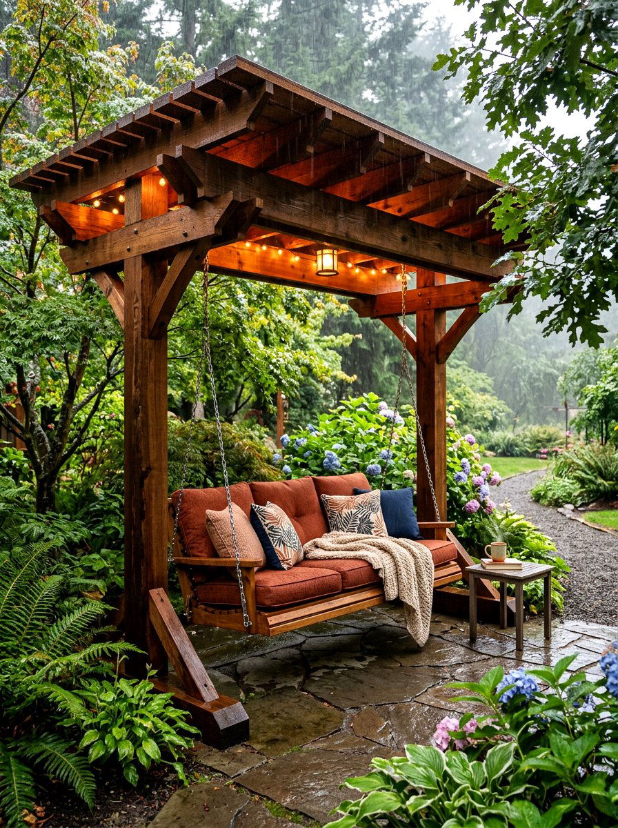 Covered Pergola Swing - 30 pergola with swings ideas