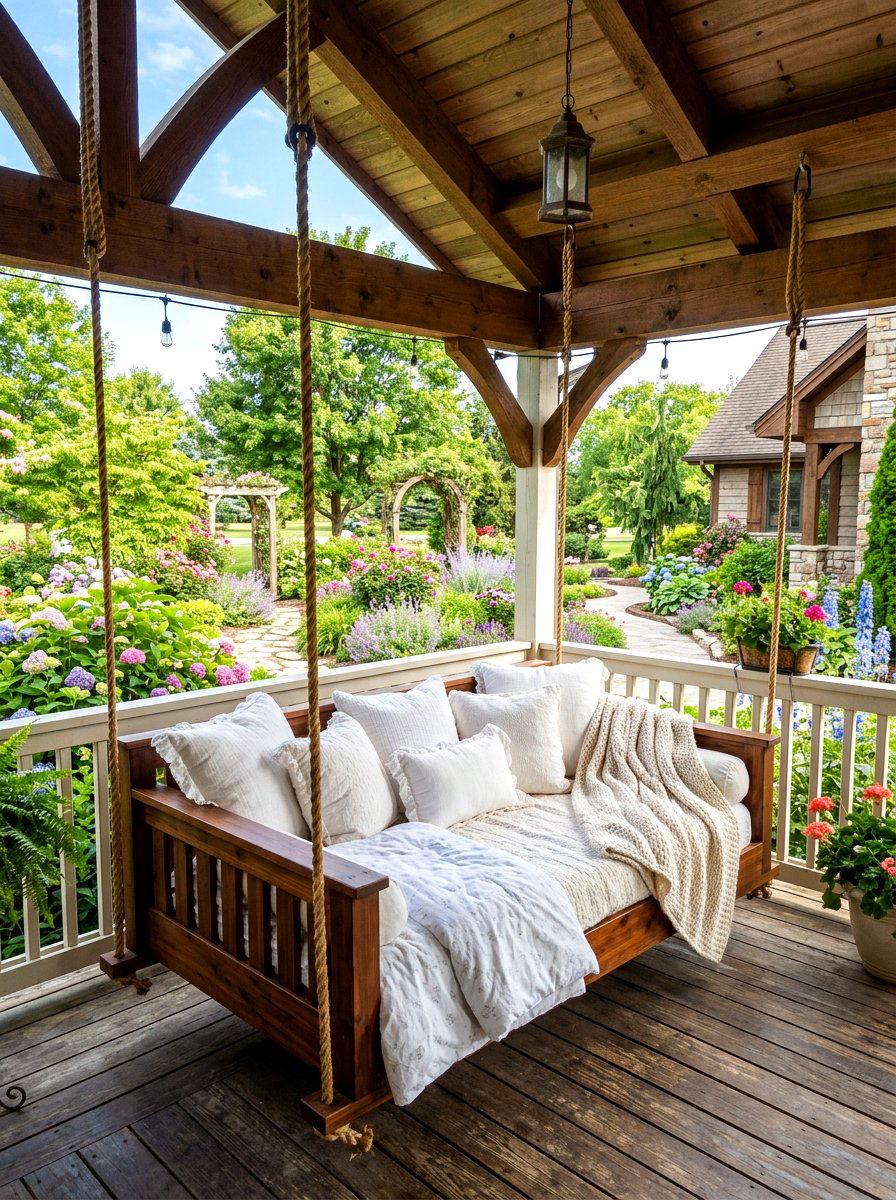 Covered Porch Swing - 30 backyard hosting aesthetic ideas