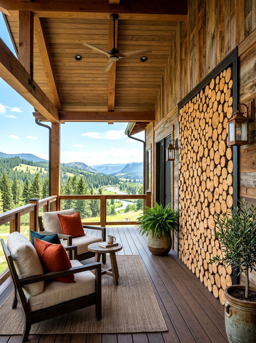 Covered Porch Wood Accent Wall - 30 firewood storage wall ideas