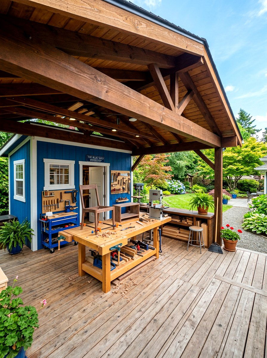 Covered Porch Workshop - 30 backyard workshop shed ideas