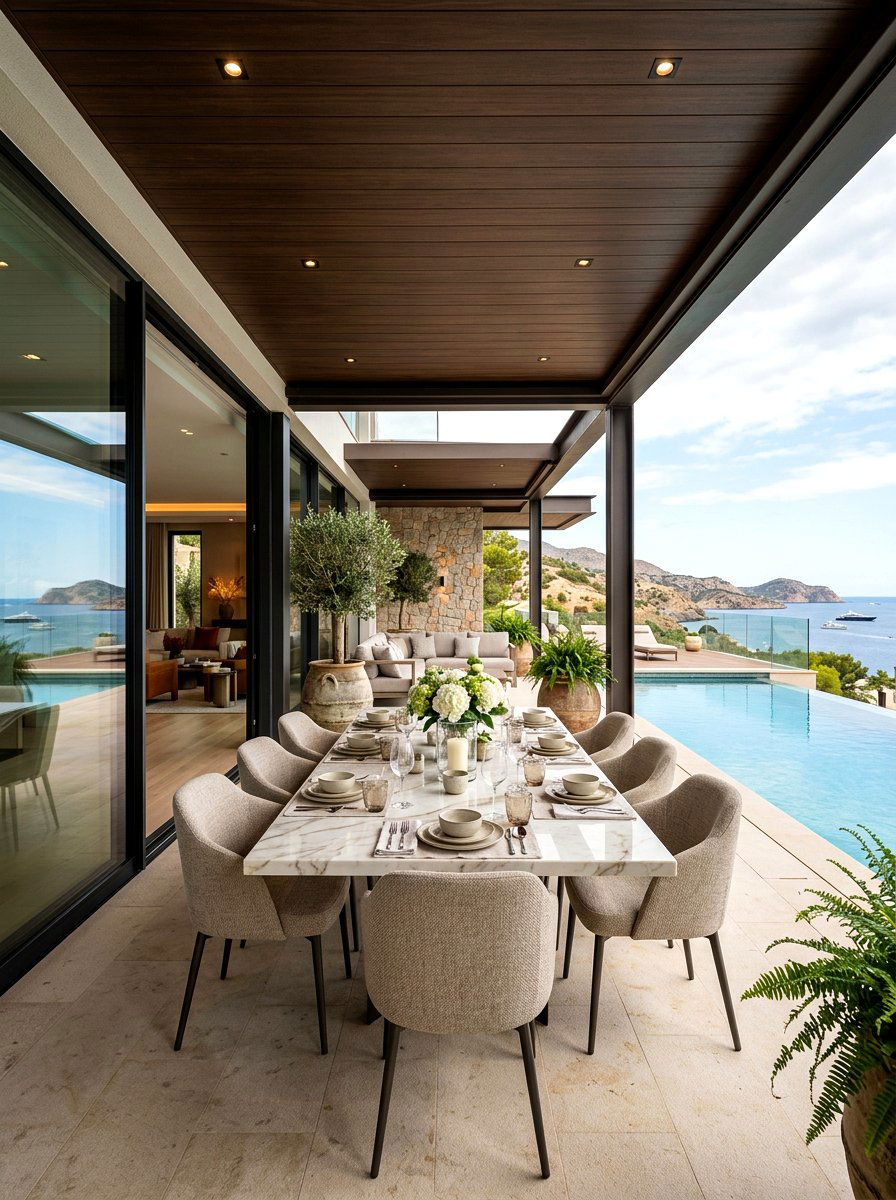 Covered Terrace Dining - 30 poolside dining ideas