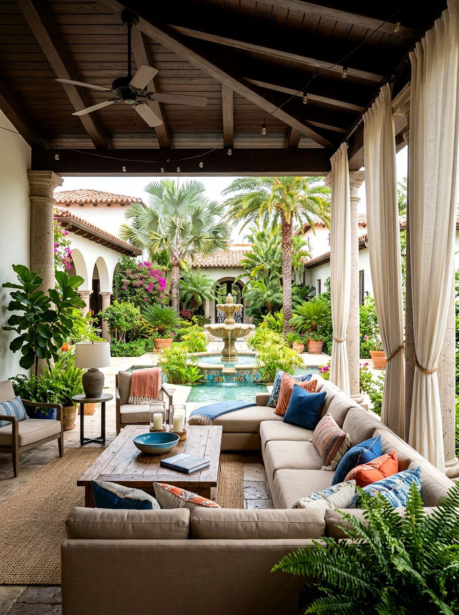 Covered Veranda Lounge - 30 Spanish courtyard ideas